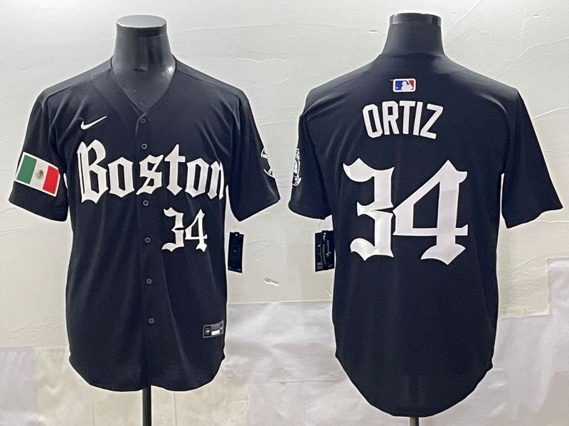 Men 2025 Boston Red Sox #34 Ortiz Black Five generations Joint Name Nike MLB Jersey style 14